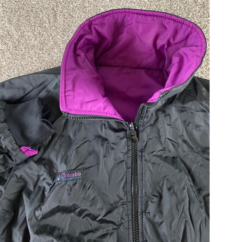 Columbia VTG Thinsulate Bomber Jacket Black Purple Womens S Relaxed F4 SL 5560